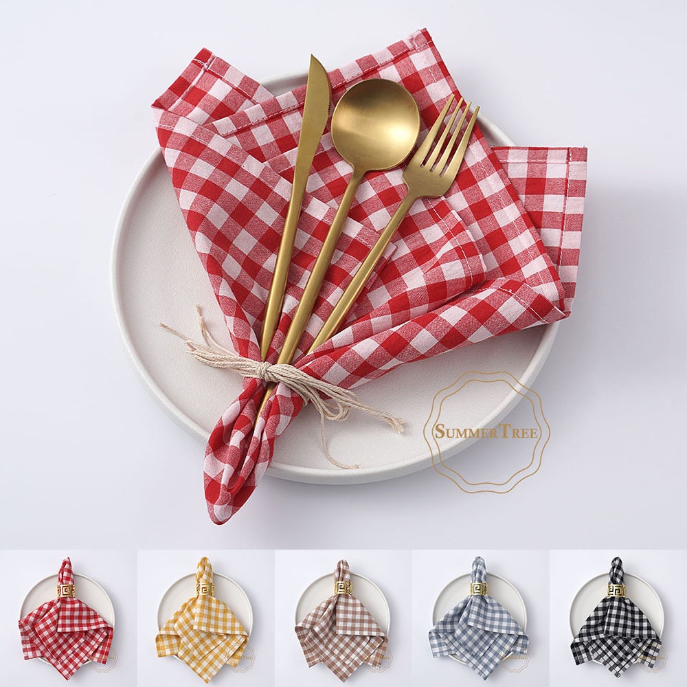 Linen Napkin Set - Gingham Cotton Napkin 42x42cm Small Check