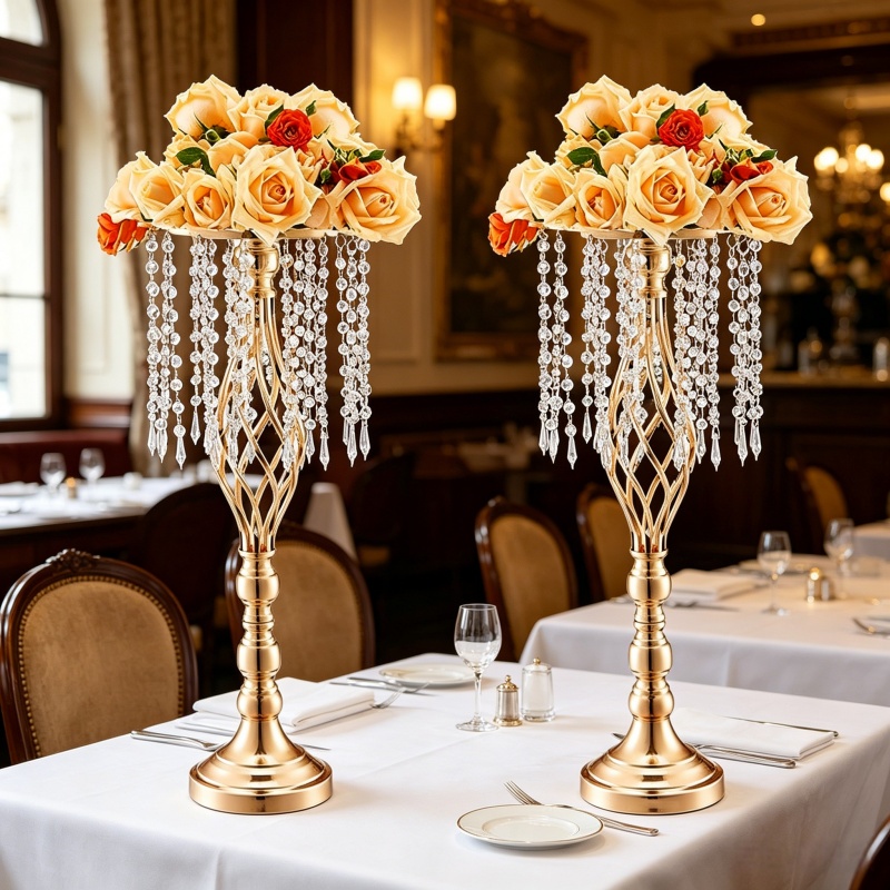 Luxury Lifestyle Items - Elegant Tall Gold Crystal Flower Holder