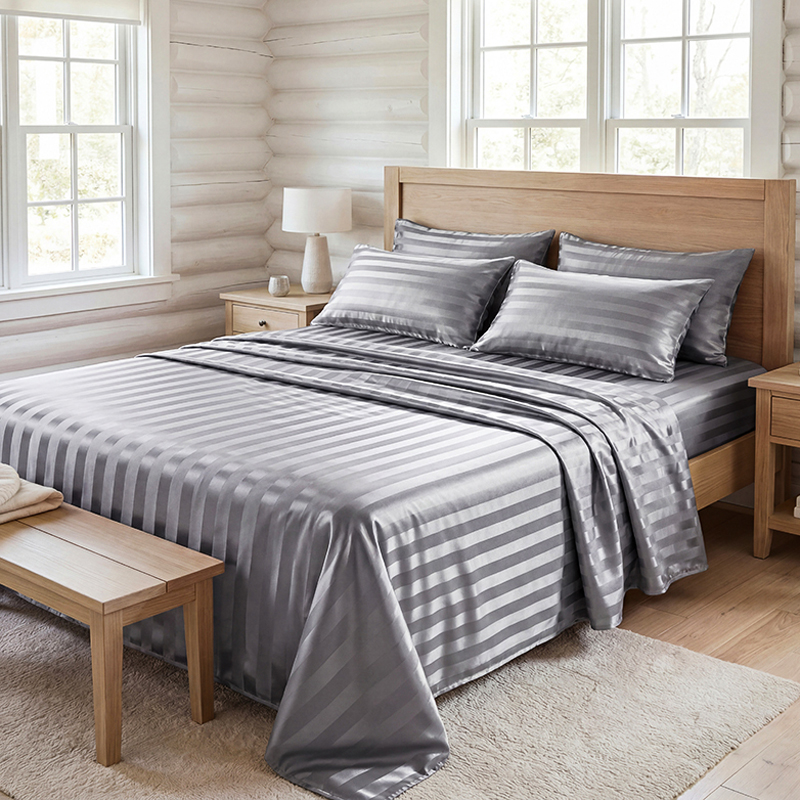 Silk Pillowcase Set - Wrinkle Resistant Striped Satin Bed Sheet