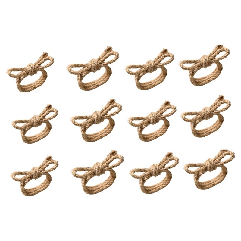 Linen Napkin Set - IALJ-12Pcs Linen Braided Bows Napkin Ring