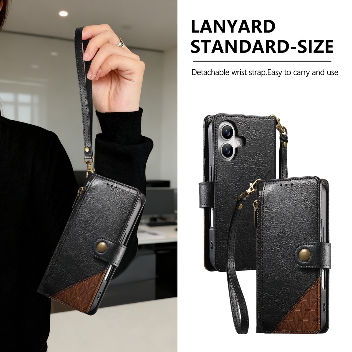 PU Leather Zipper Wrist Strap  - Leather Card Wallet review and price