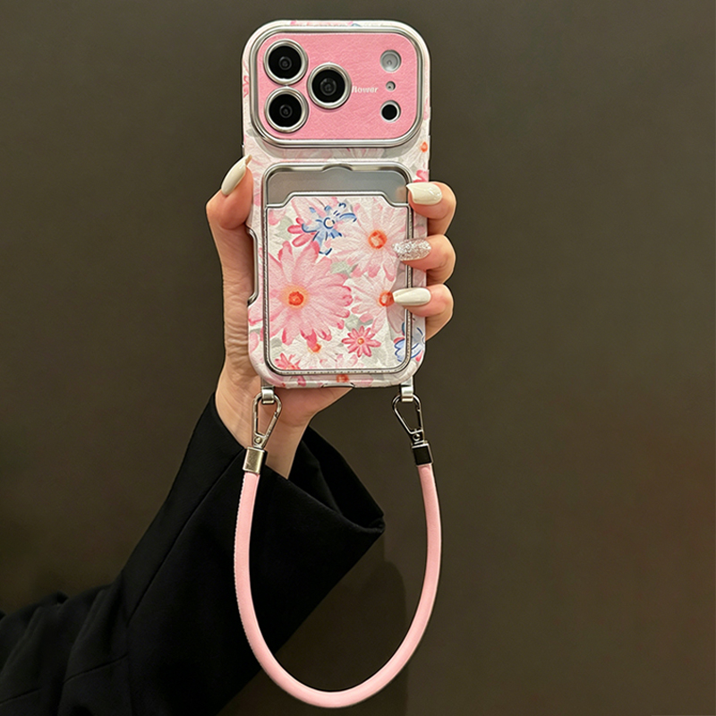 Pink Floral Faux Leather Textu - Leather Card Wallet review and price