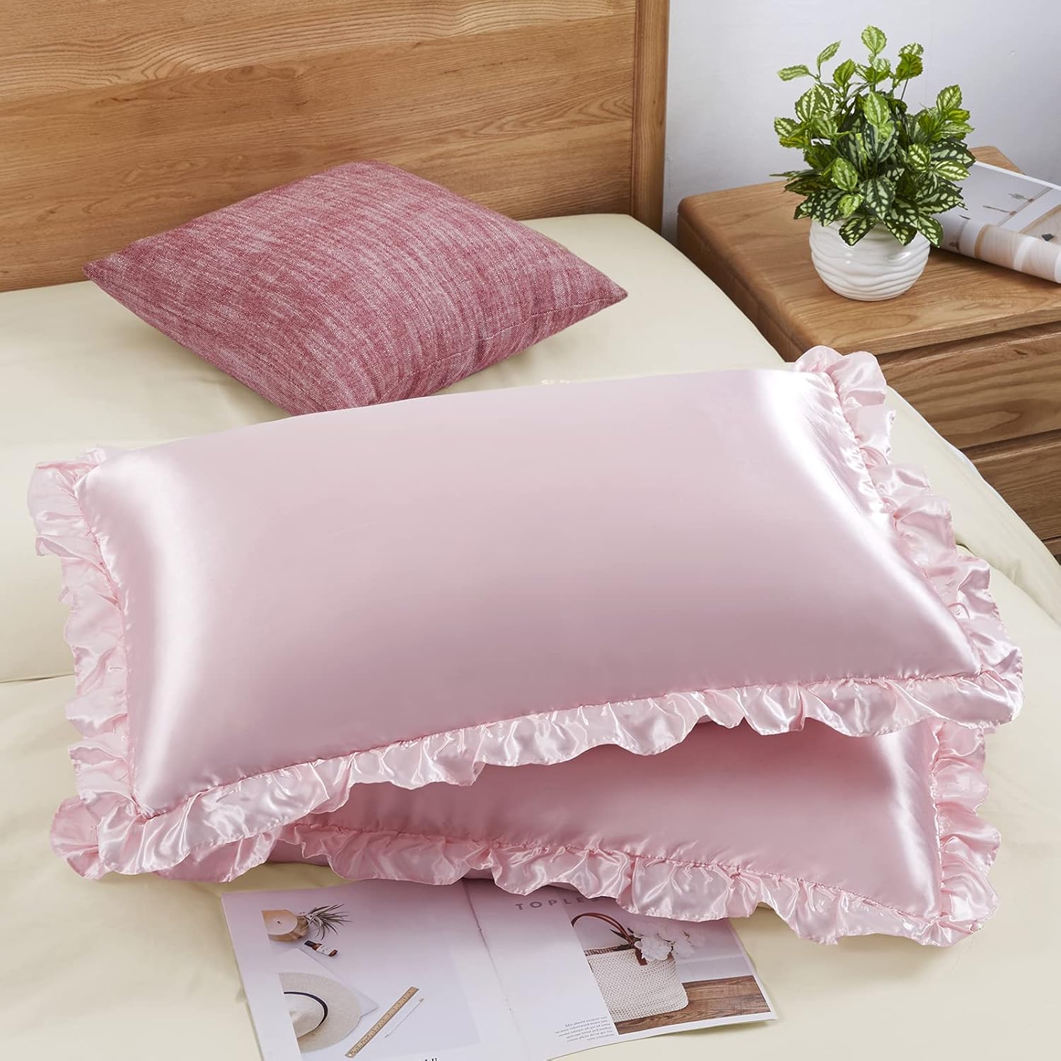 2Pcs Satin Ruffled Pillow Case - Silk Pillowcase Set review and price